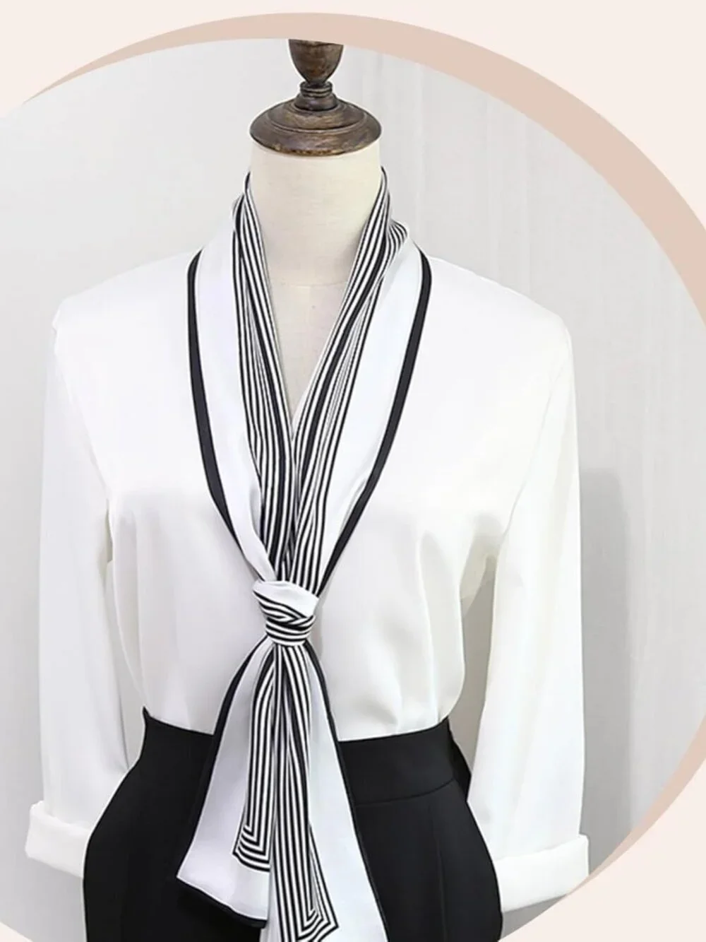 Women's Black White Vertical  Fashion Elegant Oblique Angle  Scarves Bag Scarfs